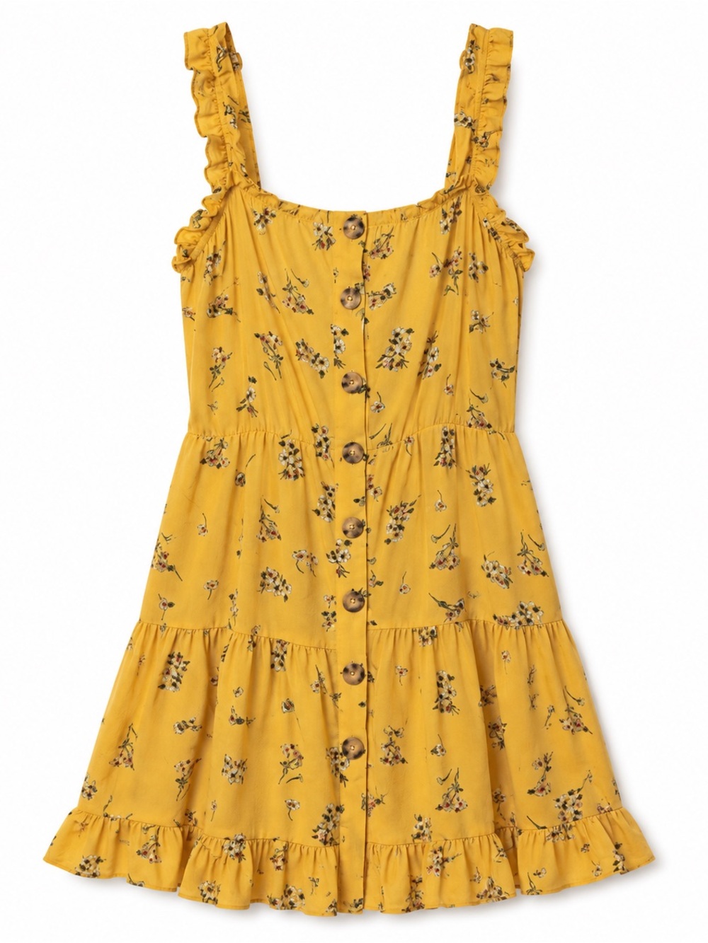 Purple Snow Mustard Ditsy Floral Mini Dress Medium Button Front Cottagecore